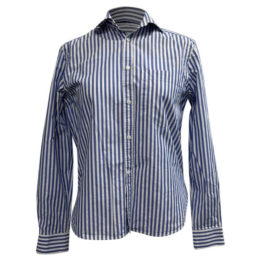 WNU Striped Button-Down Shirt in Blue and White Cotton